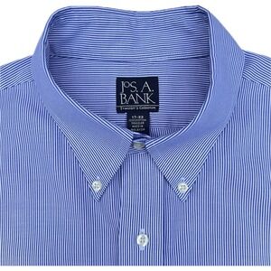 Jos A Bank Traveler Collection Mens Blue Stripe Button Down Dress Shirt 17 33
